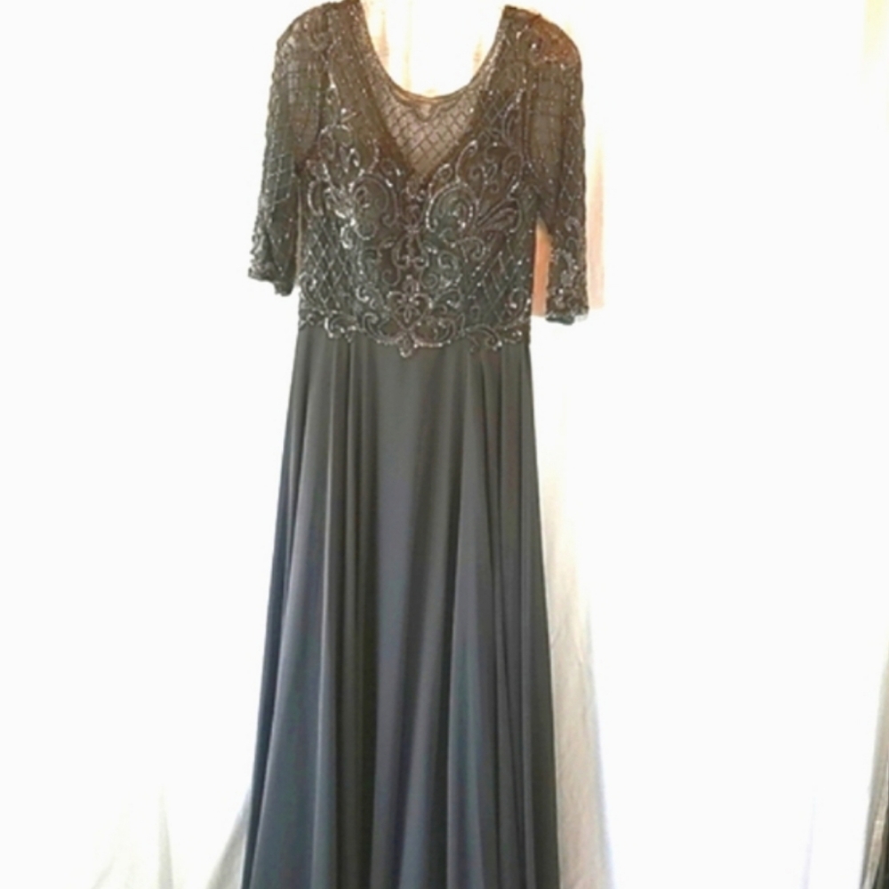 GLS by Gloria Sequined Illusion Bateau Women's A-line Charcoal Dress Size Small